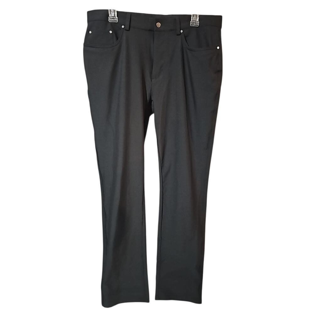 Greg Norman Mens 34x32 Black Performance Golf Pants Shark Logo Stretch